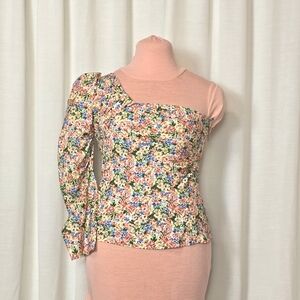 Zara Floral One Shoulder Asymmetrical Blouse
